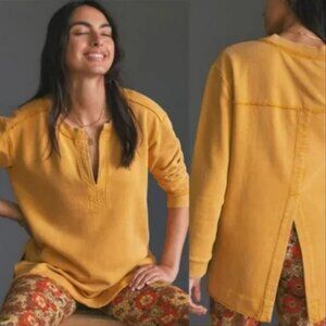 🆕 Anthropologie Pilcro Gold Split-Hem Tunic Top Shirt Sweatshirt- XXS ✨🌿